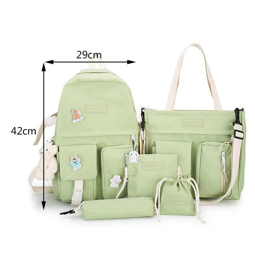 5pcs set Multiple Pockets School Backpack Japanese High School Bags