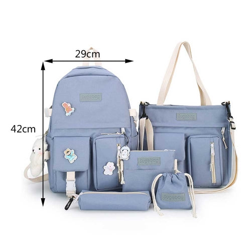 5pcs set Multiple Pockets School Backpack Japanese High School Bags