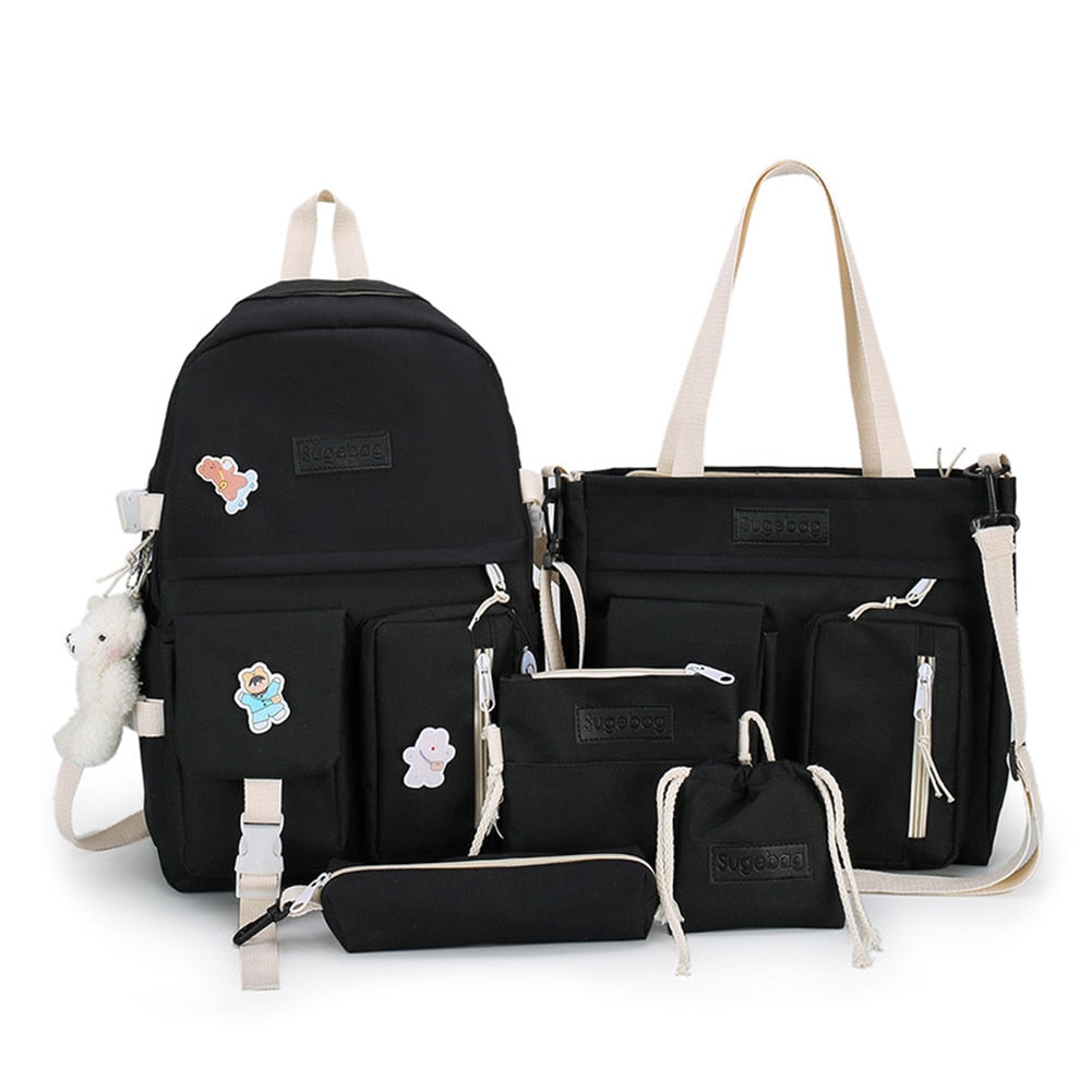 5pcs set Multiple Pockets School Backpack Japanese High School Bags