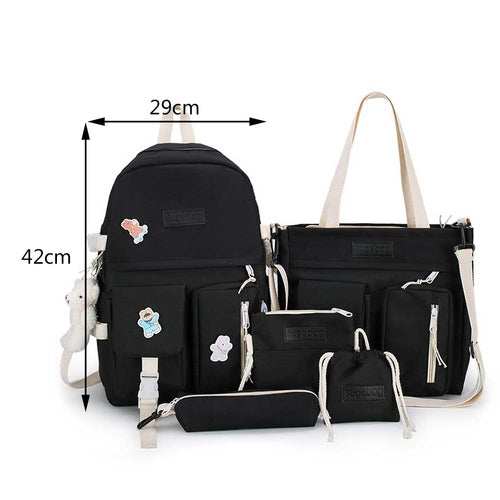 5pcs set Multiple Pockets School Backpack Japanese High School Bags