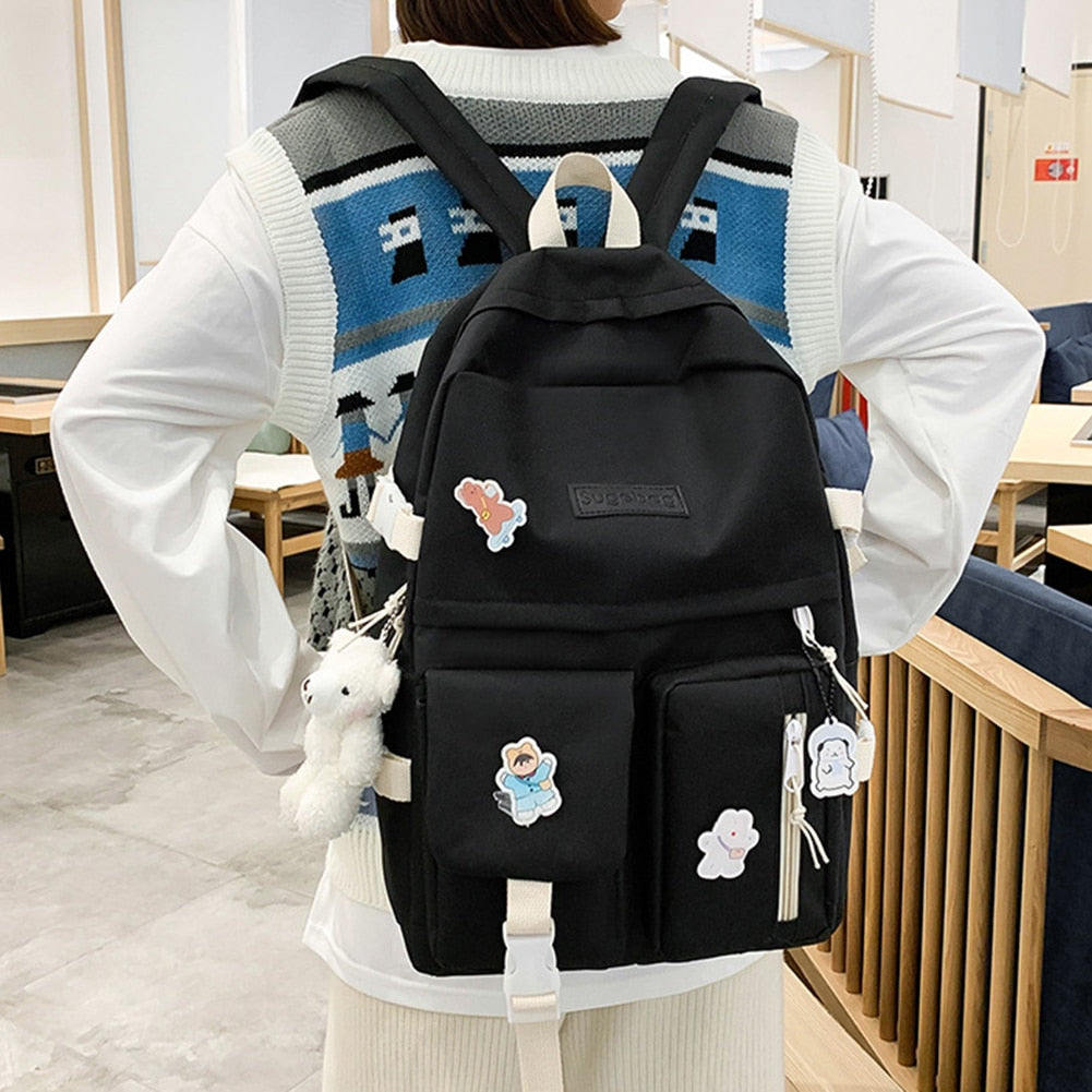 5pcs set Multiple Pockets School Backpack Japanese High School Bags
