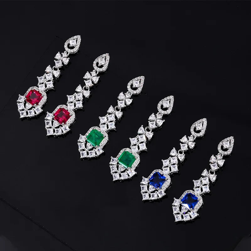 New Earrings Jewelry Accessories Colorful Gemstone Earrings High-end Luxury Studs Sapphire Drop Earrings Wholesale