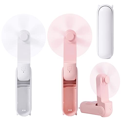 Portable Handheld Fan, Foldable Small Fan, Mini Hand Held Fan with USB Rechargeable 2000mAh Battery, Eyelash Fan for Girls, Travel For Women